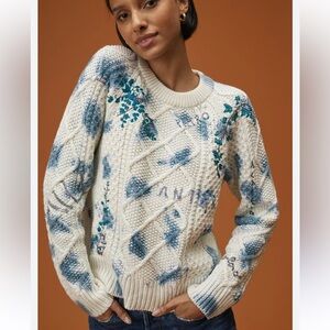 Pilcro by Anthropologie Sweater Chunky cable Knit blue and white xs